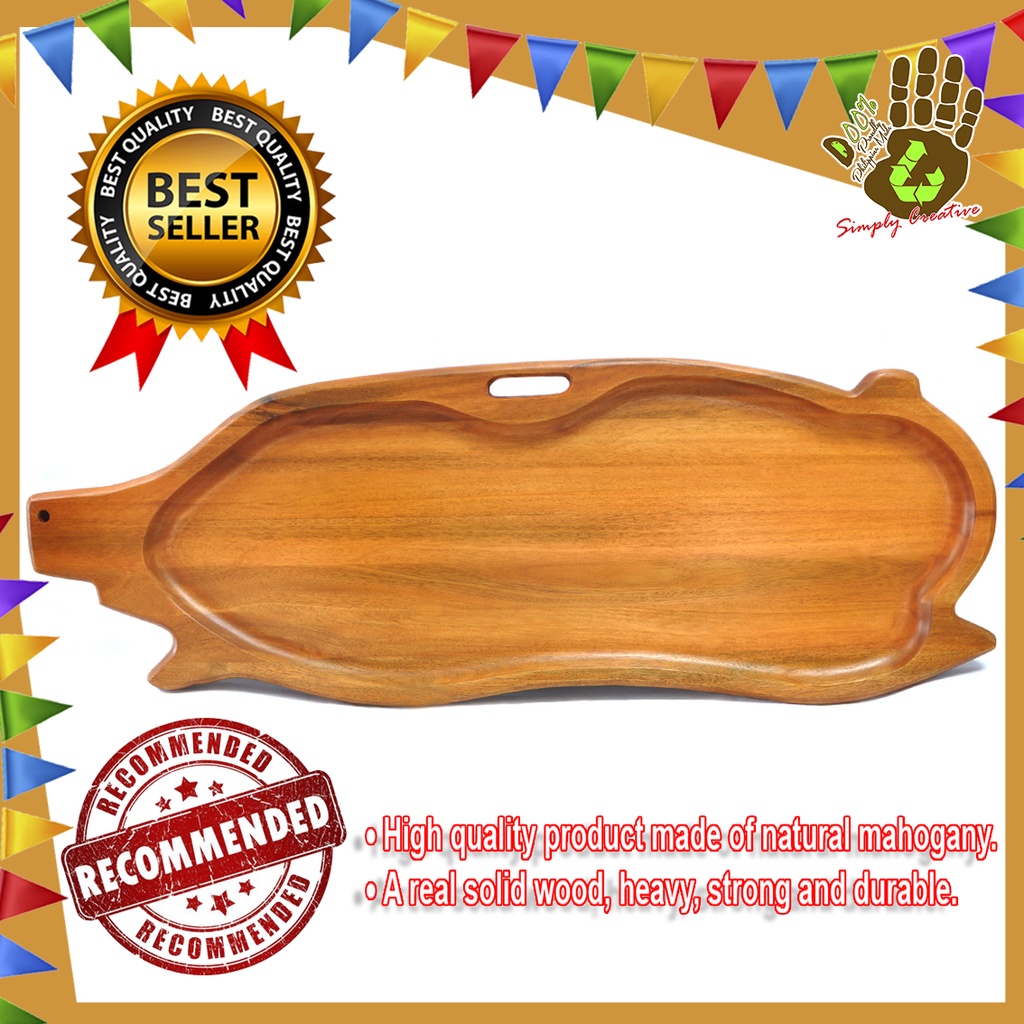 Simply Creative Wooden Lechon Tray, large size 38.5". Wooden Pig Platter Decorative Serving Tray