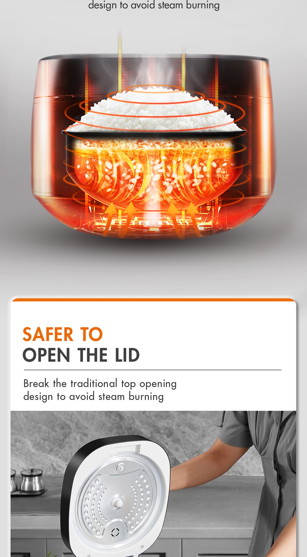 Gaabor Rice Cooker, 6L Big Capacity Touch Control 24h Preset Timer