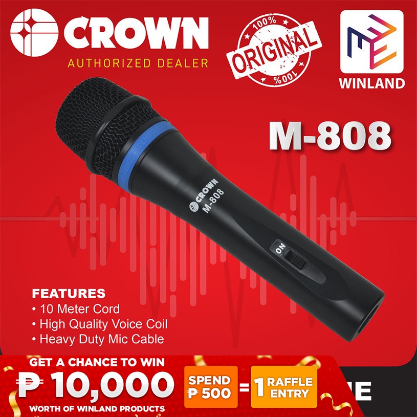 CROWN Original Professional Microphone with Mic for Videoke 10M Wire (Heavy Duty) M808 *WINLAND