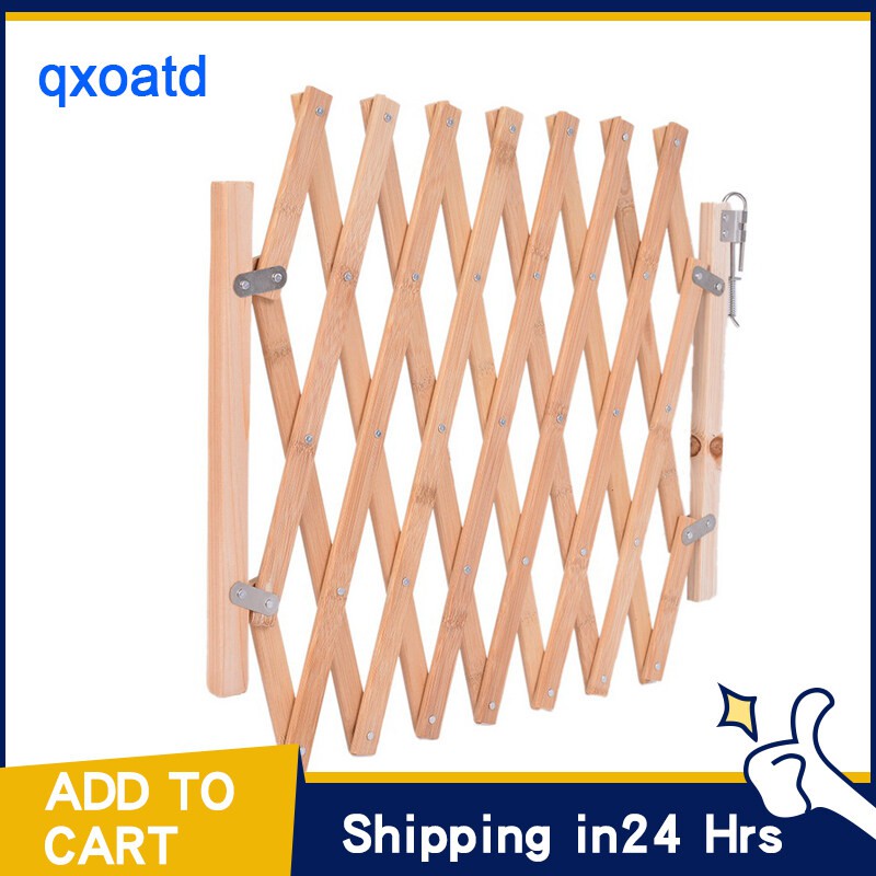 Retractable Pet Gate Expandable Dog Fence Wooden Screen Door Accordion