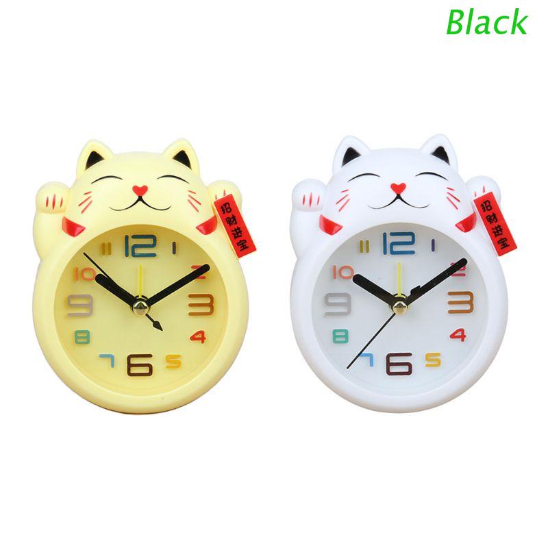 BLACK Chinese Lucky Cat Clock Feng Shui Figure Clock in Colourful Box