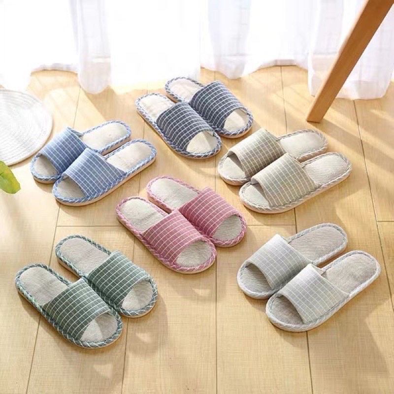 Japanese linen slippers household cotton linen indoor slippers | Shopee ...