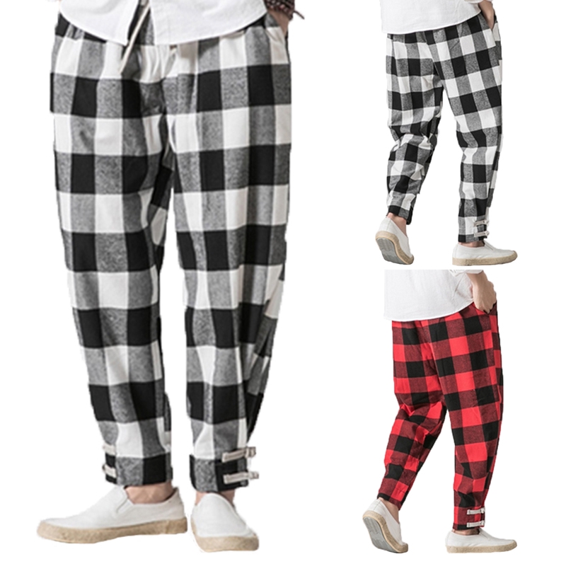 plaid joggers mens