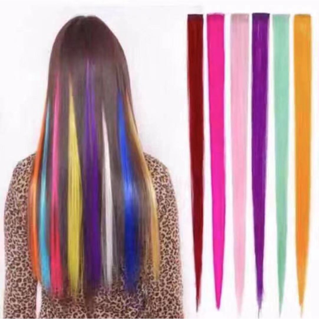 COD Hair Extensions Clip in Highlight Rainbow Hair Streak Synthetic Hair |  Shopee Philippines