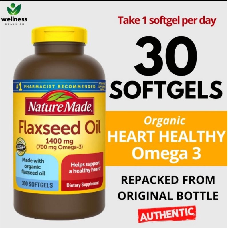 Nature Made Flaxseed Oil 1400 mg Omega 3 Heart Healthy 30 Softgels