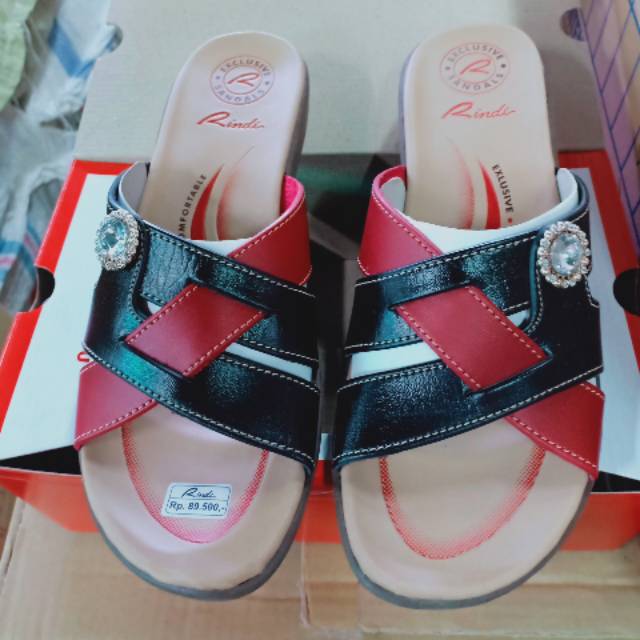 Rindi Vj Red Black Sandals | Shopee Philippines