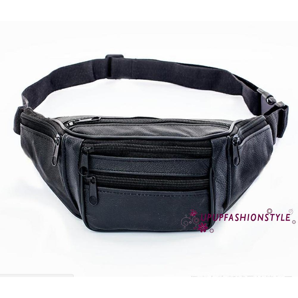 mens black leather fanny pack