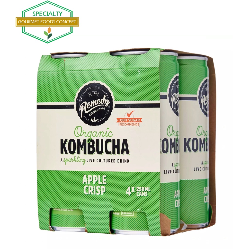 REMEDY KOMBUCHA APPLE CRISP CAN 250ML x 4s (March 2, 2023 Expiry