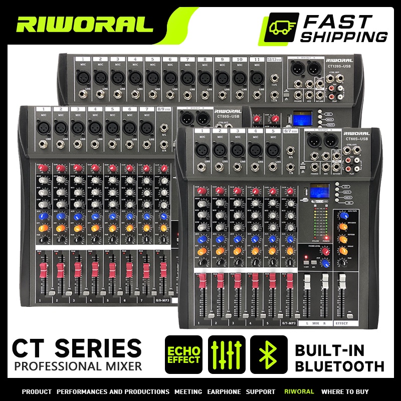 RIWORAL Audio Mixer CT6 8 12 channel DJ USB Bluetooth mixer sound