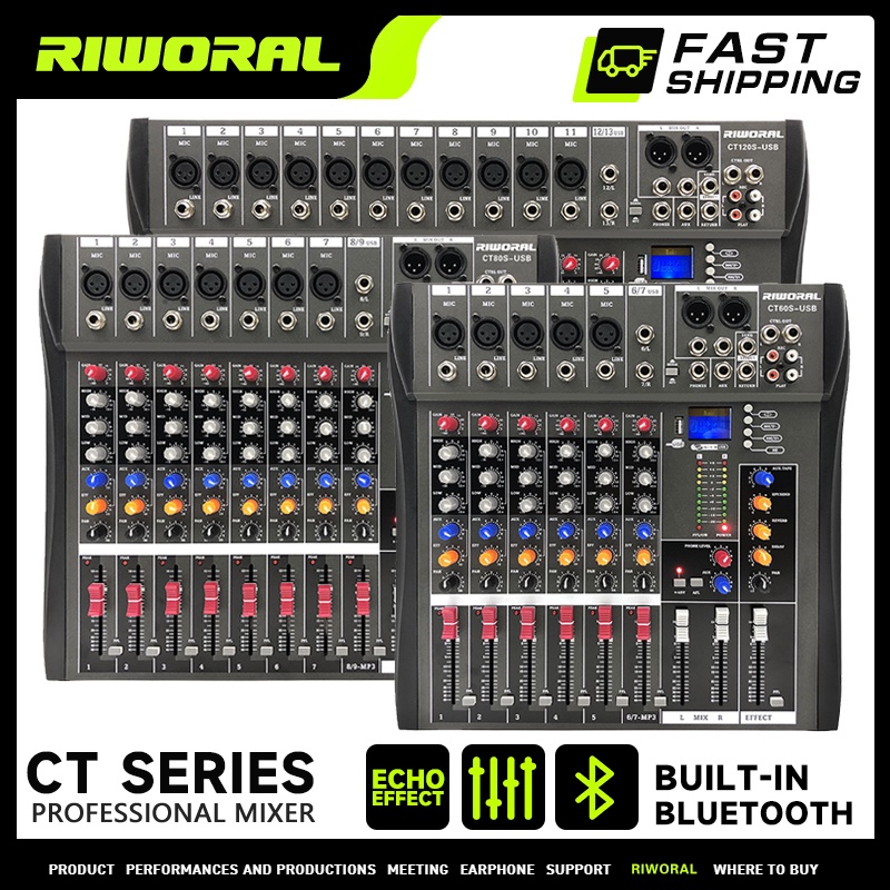 RIWORAL Audio Mixer CT6 8 12 channel DJ USB Bluetooth mixer sound ...