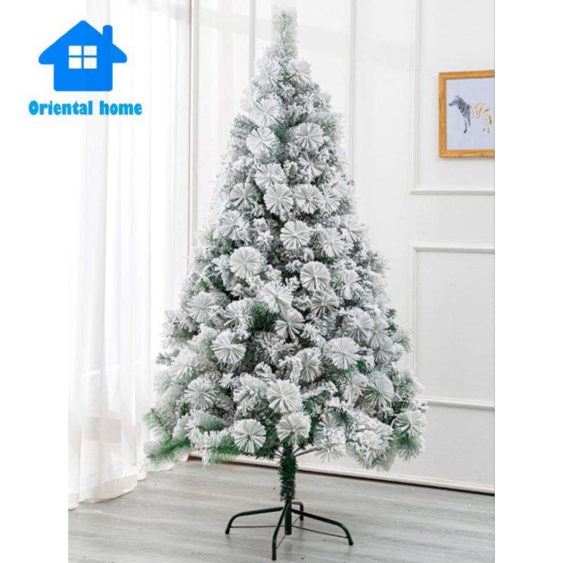 Snow Flocked Artificial Christmas Tree, Premium Hinged Pine Tree with