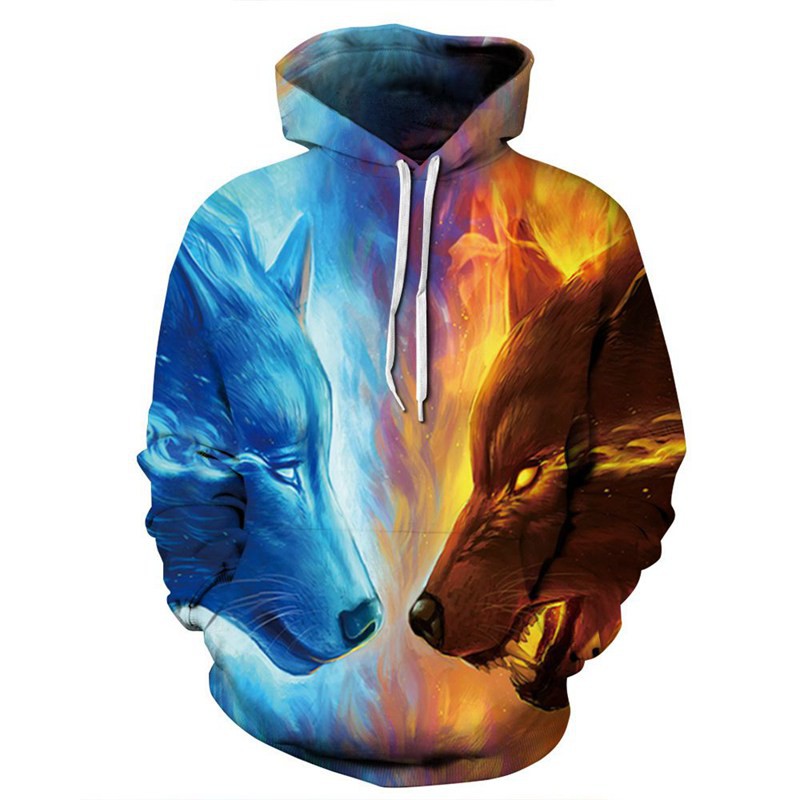 fire ice wolf hoodie