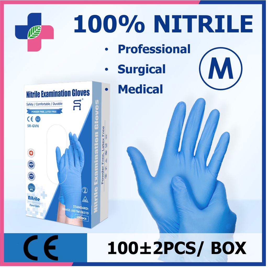 100pcs Nitrile Gloves M Size Disposable Nitrile Gloves Powder Free