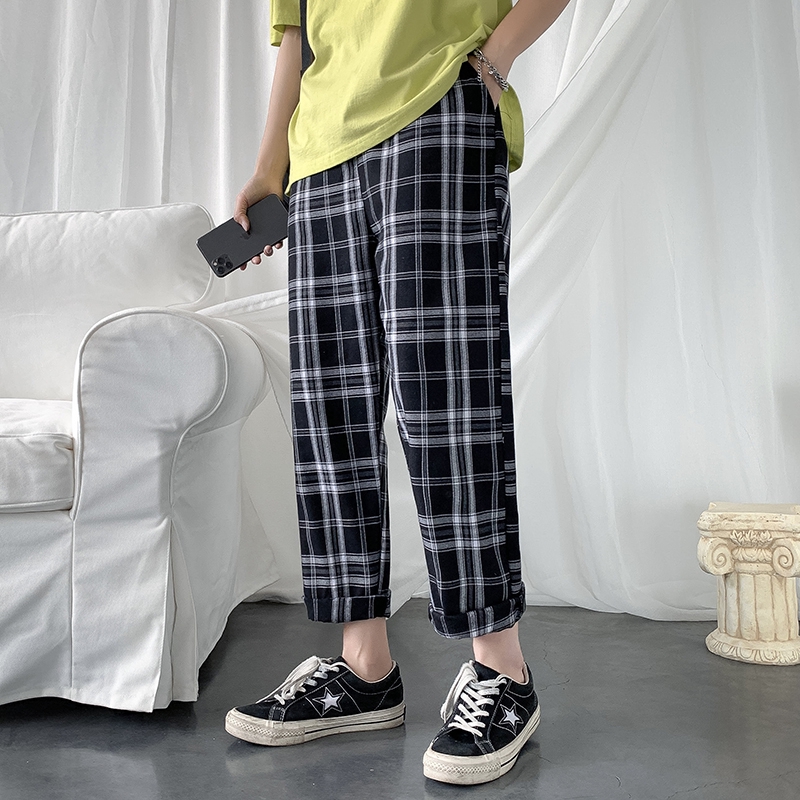 women's blue plaid pants