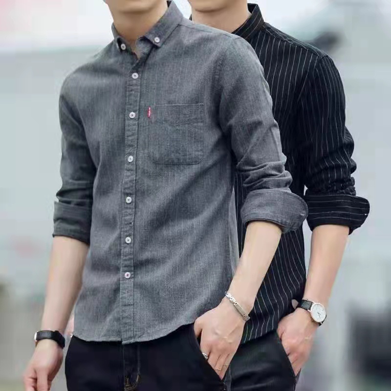 MPJ High quality Korean fashion casual Long sleeve striped men's Long ...