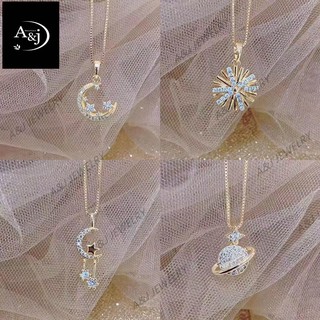 【A&J】18k rose gold plated crystal star and moon pendant necklace Bangkok jewelry