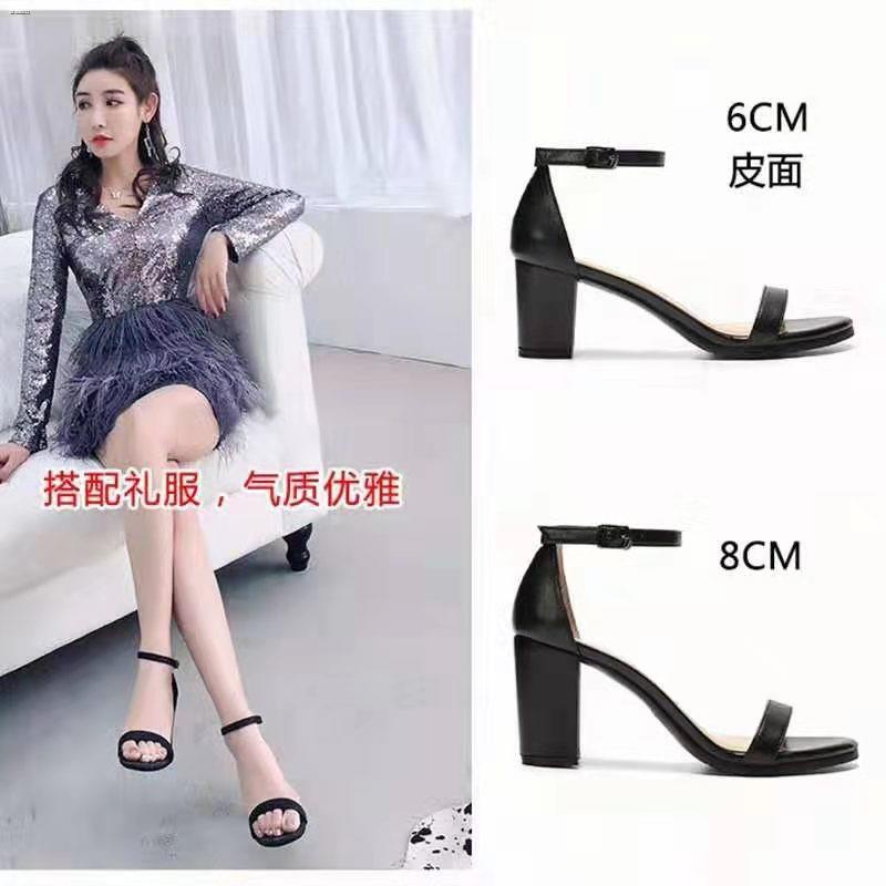 ⊙【Luckiss】Korean Suede High 3 Inch Heels Sandals Block-Heel Square-Toed |  Shopee Philippines