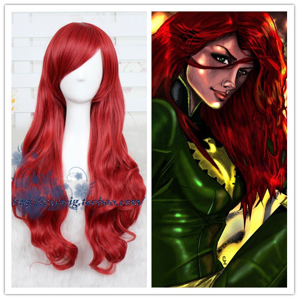 X Men Phoenix Female Qin Gray Red Long Curly Hair Cos Wig