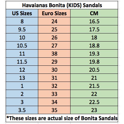 kids havaianas size