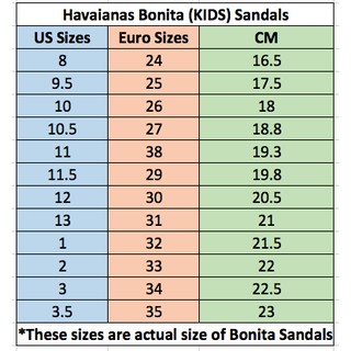 havaianas kids sizes