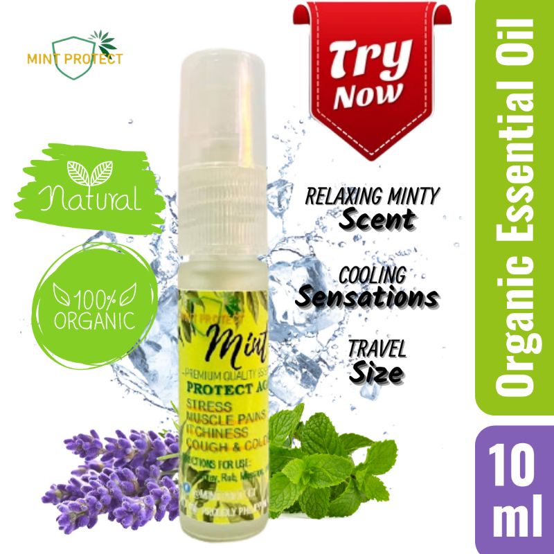 Mint Protect 10ml Spray Bottle Organic Liniment Essential Oil Cooling