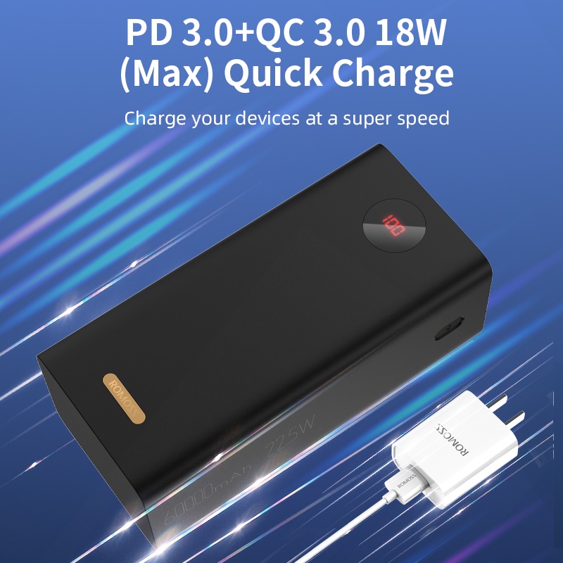 Romoss PEA60 60000mAh Powerbank PD 22.5W Type-C Powerbank QC 3.0 Two-way Fast Charge Mobile Power - Image 4