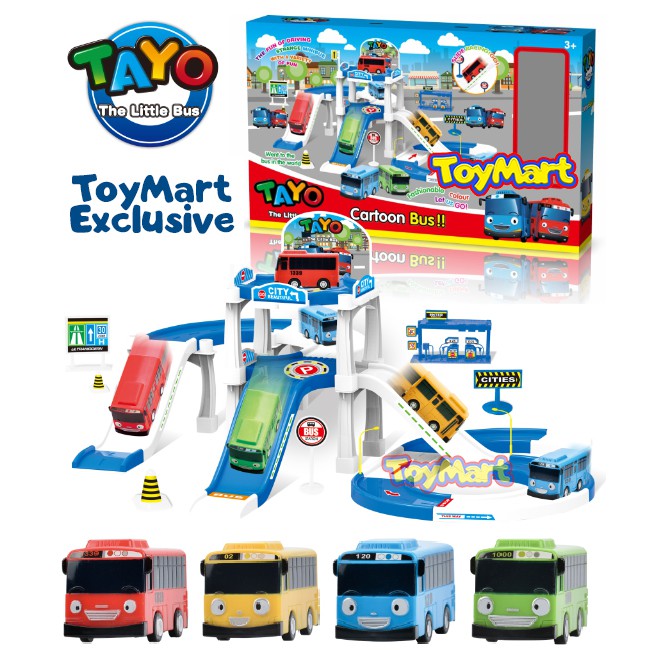 TAYO Bus City Parking Lot Bus Parking Garage Race Track Play Set