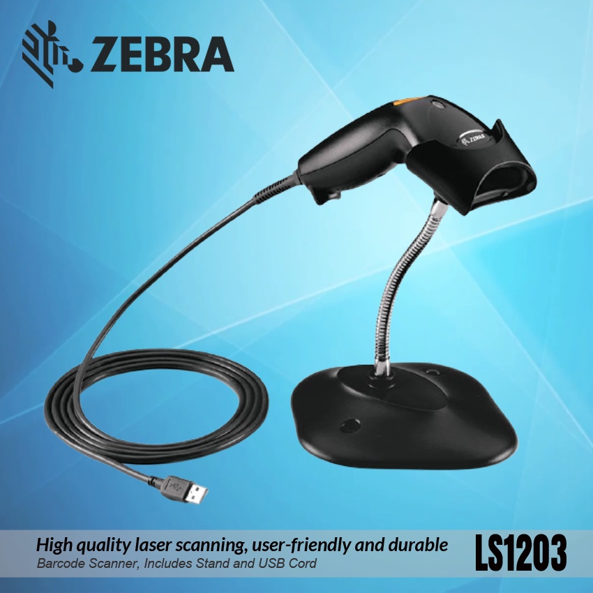 Barcode Scanner Zebra LS1203 Handheld Original Brand New with Stand and