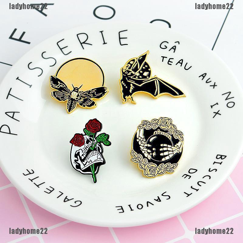 Rose Skull bat bee moon crystal ball Badges Gothic Design Enamel Brooch Pin P$T