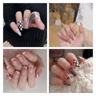 【Free Glue】Cute 24Pcs DIY Fake Nails With Glue French Creative Flame Style Finger Nail Art False Nails COD Fake Nail Set Tools