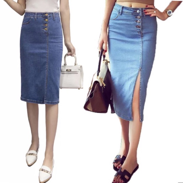 high waist maong skirt