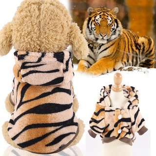 Pet Puppy Hoodie Tiger Style Warm Flannel Dog Clothing Cat Costume Winter Warm Coat