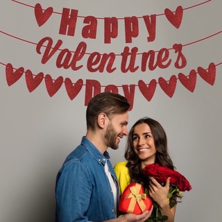 Happy Valentines Day Red Glitter Banner Valentines Party Decoration #1