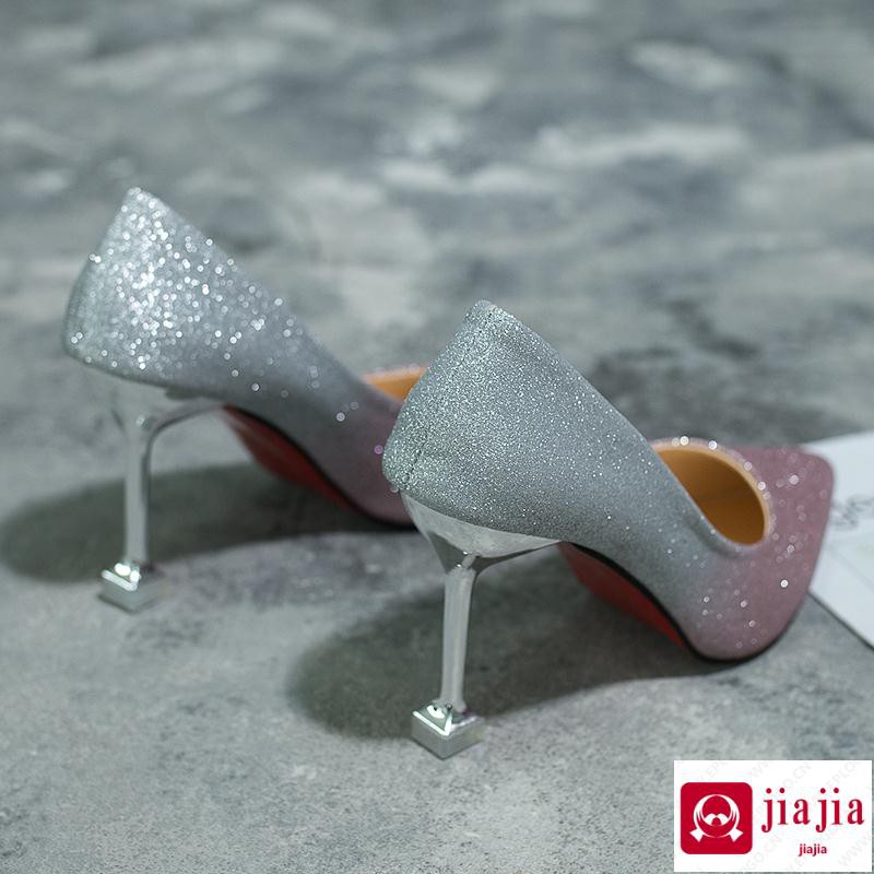 silver low high heels