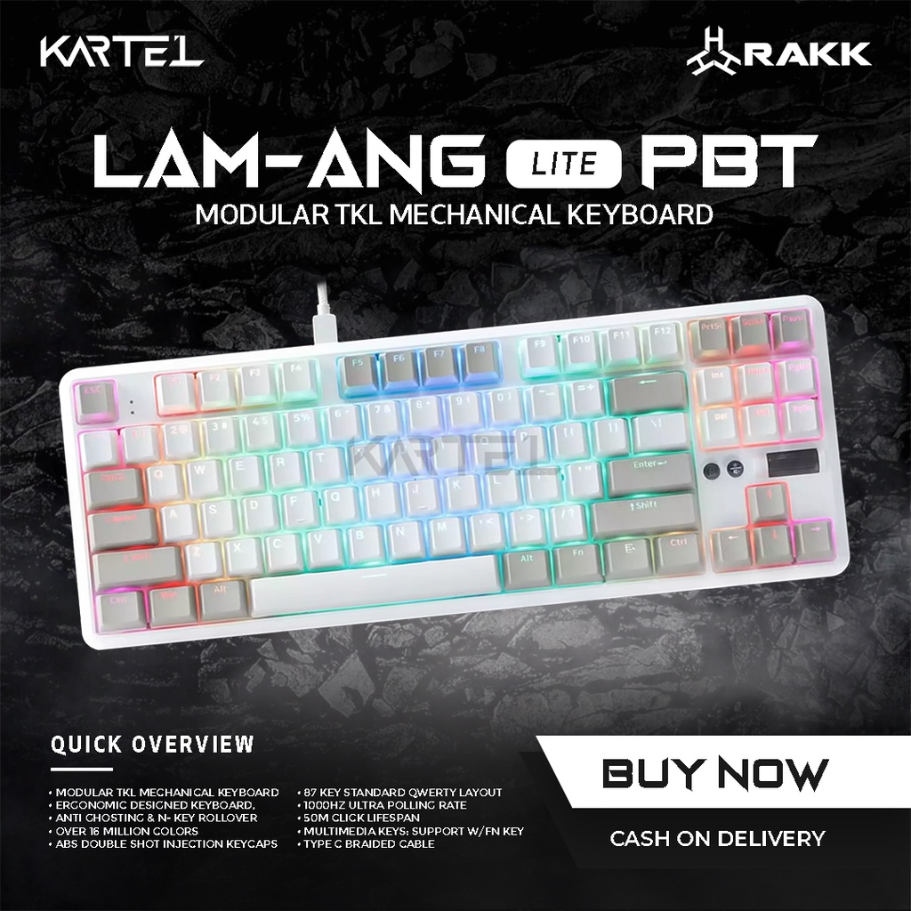 RAKK Lam-Ang Lite RGB Mechanical Keyboard Outemu PBT White Keycaps ...