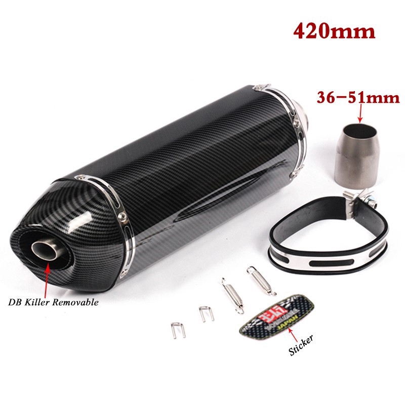 マフラー 370mmユニバーサルバイク排気システムマフラー長い先端パイプW DBキラー Long Pipe Tip Motorbike