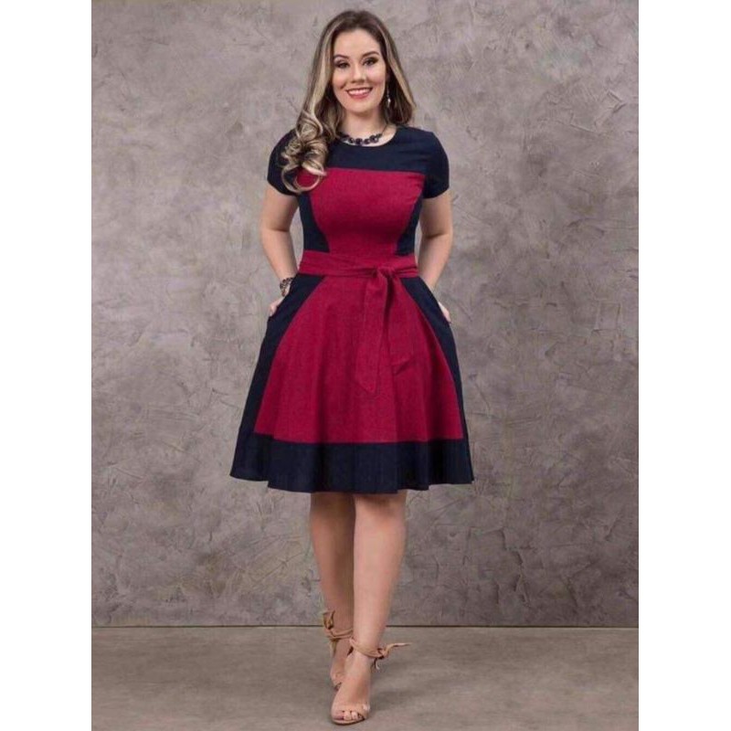 Casual Dress Combined Colors Red/Black | Shopee Philippines