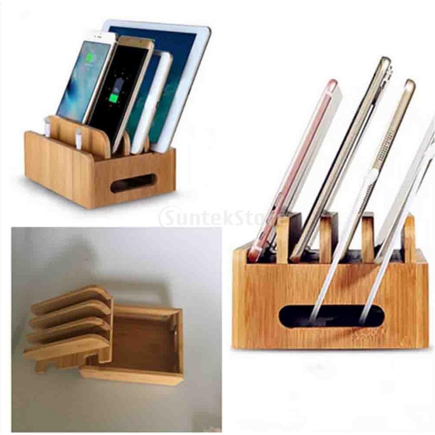 Bamboo Charging Station Multi Device Organizer For Smartphones Tablets Shopee Philippines