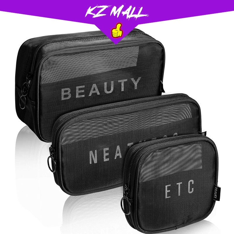 Travel Mesh Cosmetic Bag Portable Toiletry Bag Visible Makeup Pouch ...