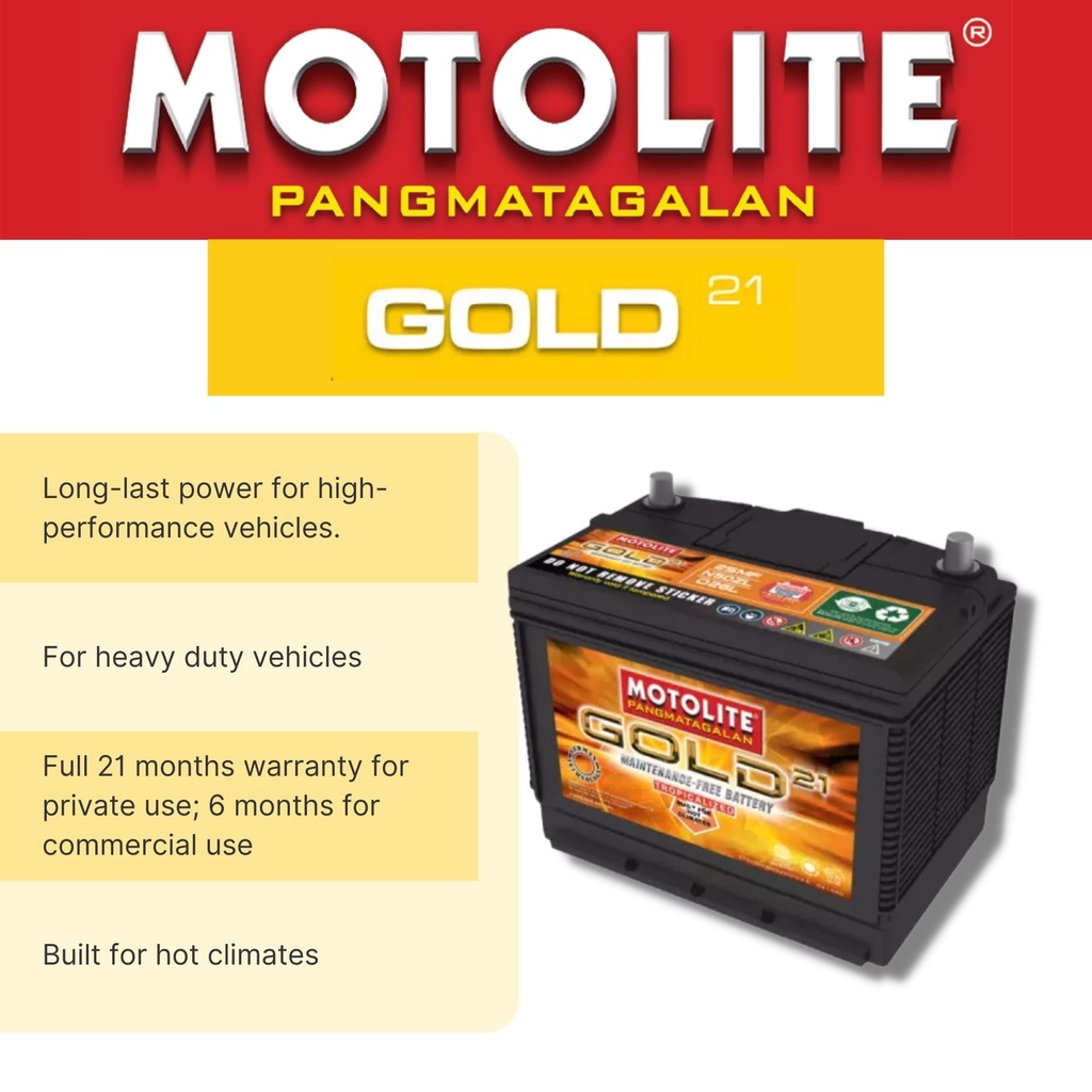 Motolite Gold Maintenance Free Car Battery NS60 B24 REVERSE 21 Months 