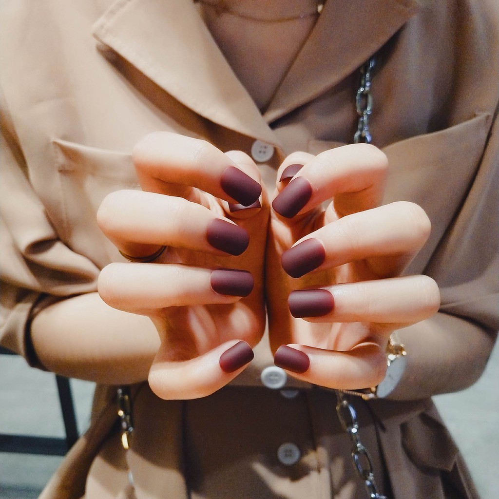 Wine Red Matte Fleshy Dark Punk Fake Nails Nf184 Shopee Philippines