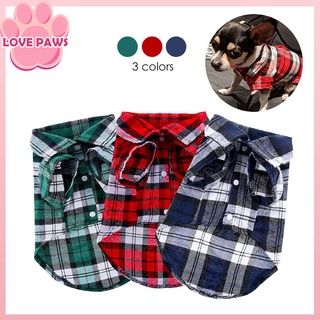 Dog Shirts British Style Plaid Cotton Pet Puppy T-Shirt Checked Shirt Cat Clothes For Small Medium D