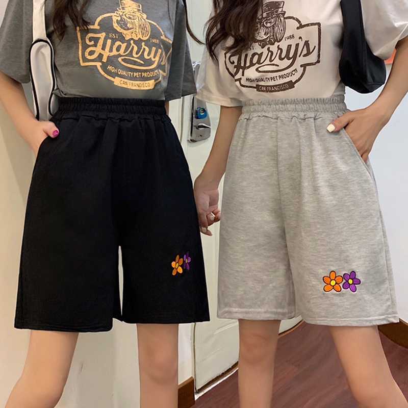 high waisted knee length shorts women's