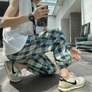 men's casual street plaid cropped pants