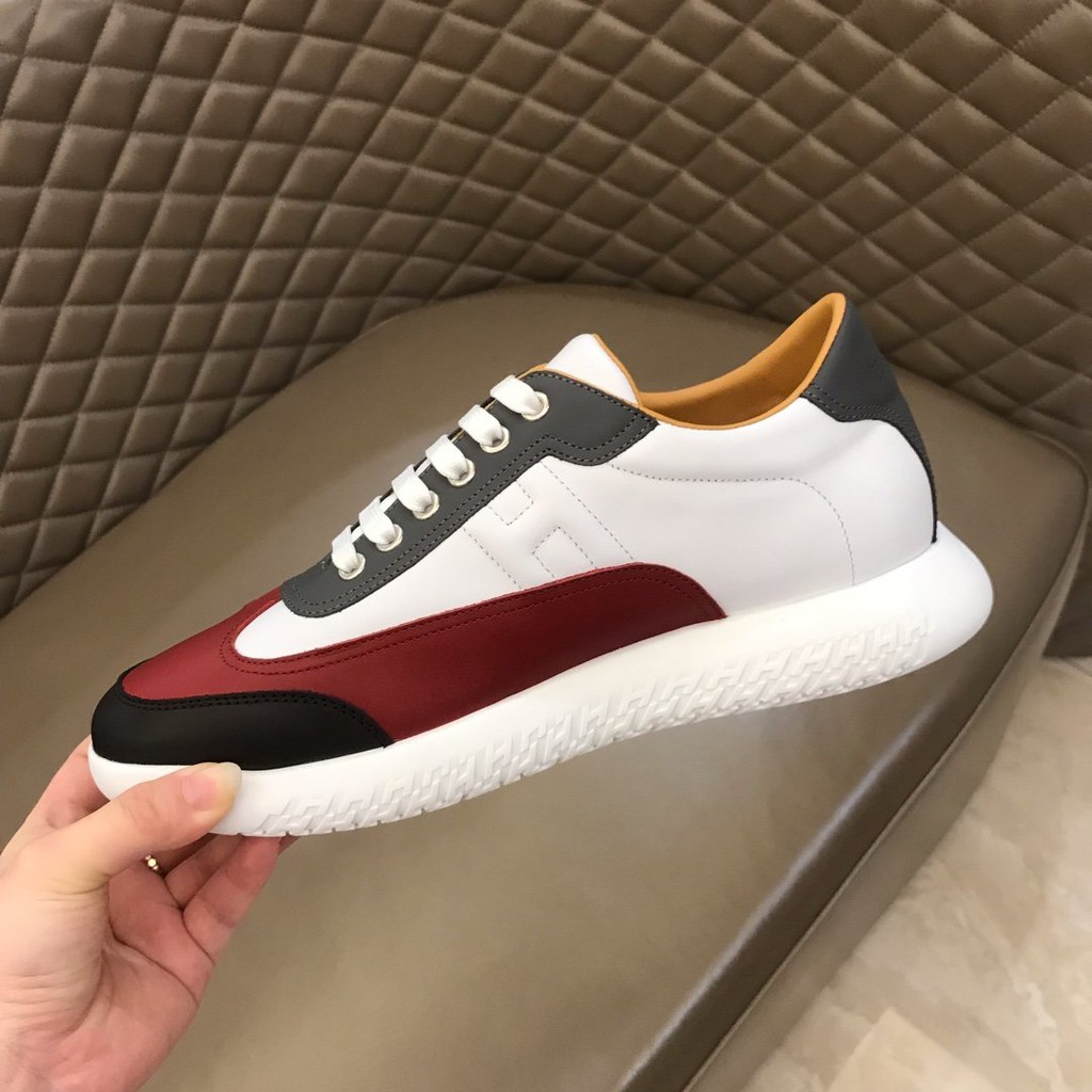 Ready Stock Oversea】 Hermes White/Maroon Genuine Sneaker Shoes For Men |  Shopee Philippines