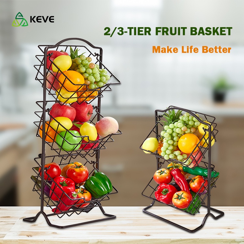 KEVE 2/3 Tier Fruit Basket for New Year Table Display Fruit Stand Tray ...