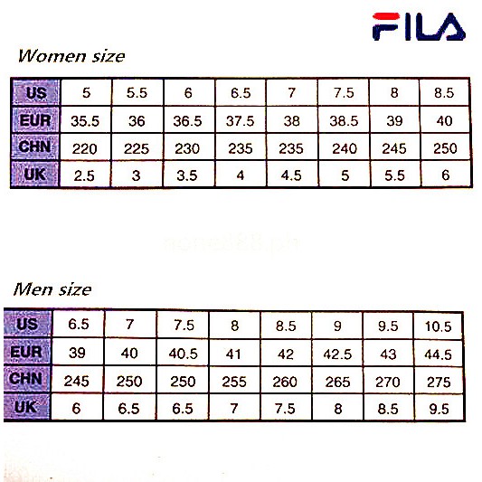 fila mens to womens shoe size