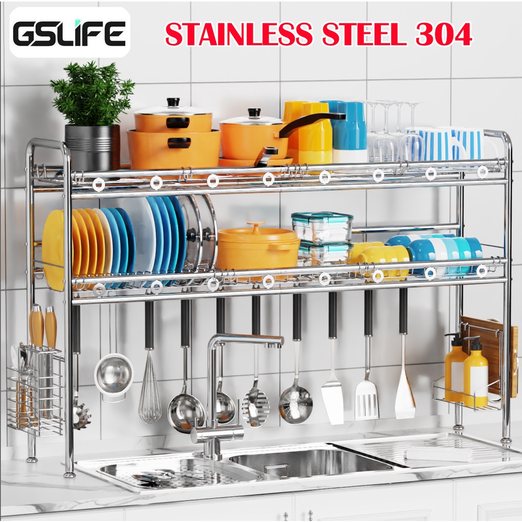 GSlife Stainless Steel Sink Shelf Rack 1/2 layer 60/80/90/100/120cm