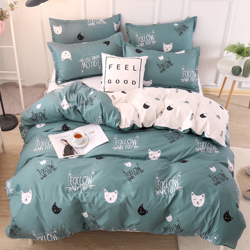 Cartoon Cat Zip Open Quilt Duvet Cover Flatsheet Pillowcase