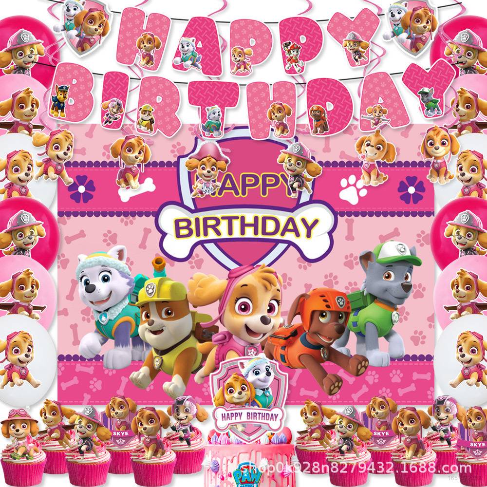 Kira PAW Patrol Theme birthday party decoration banner cake card ...